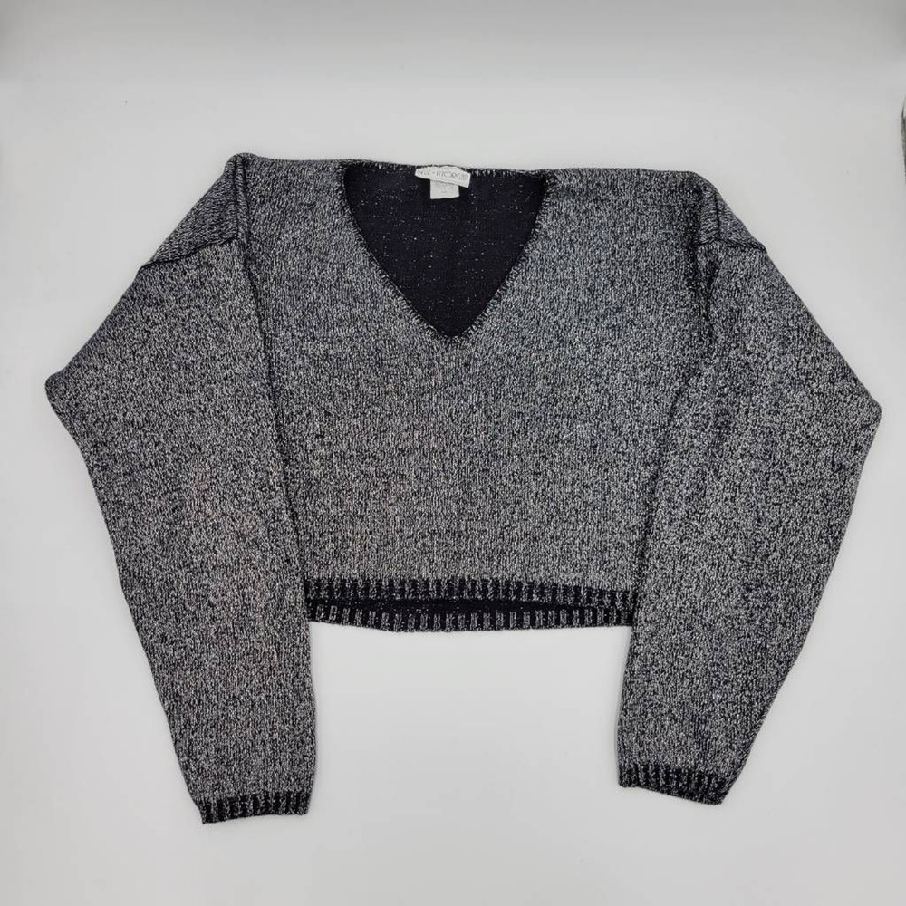 Blue Morgan Womens Crop Sweater Gray Metallic Marled Long Sleeve V Neck USA S
